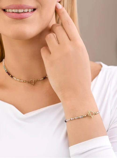 Bransoletka Agat gradientowy, stal pozłacana S108672Z00