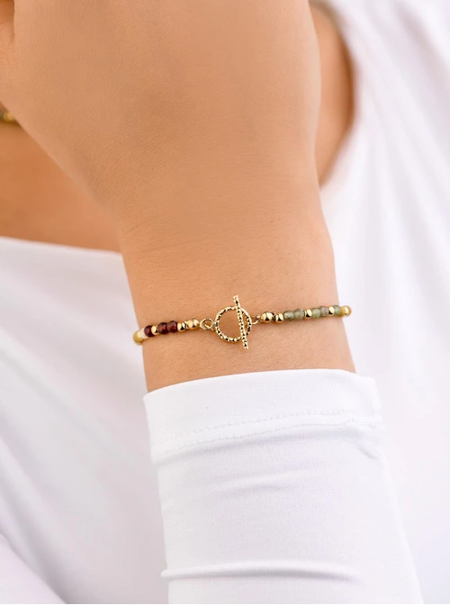 Bransoletka Kolorowy Agat, stal pozłacana S108674Z00