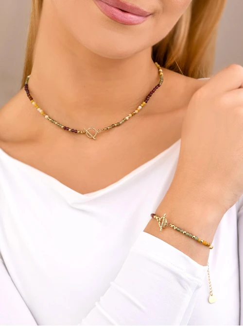 Bransoletka Kolorowy Agat, stal pozłacana S108674Z00