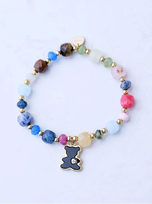 Bransoletka Miś, Agat, stal pozłacana S108935Z00