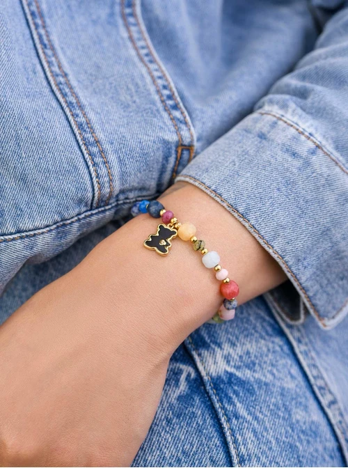 Bransoletka Miś, Agat, stal pozłacana S108935Z00