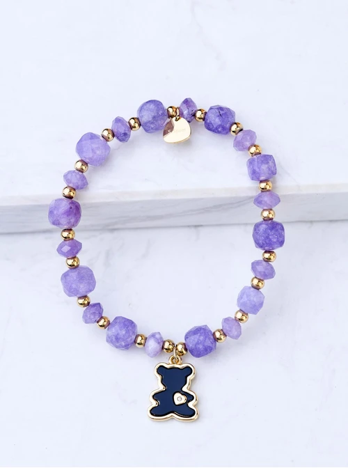 Bransoletka Miś, Fioletowy Jadeit, stal pozłacana S108944Z00