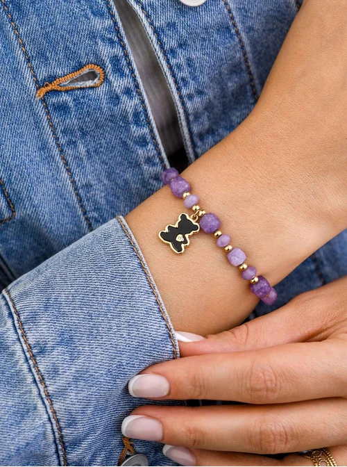 Bransoletka Miś, Fioletowy Jadeit, stal pozłacana S108944Z00