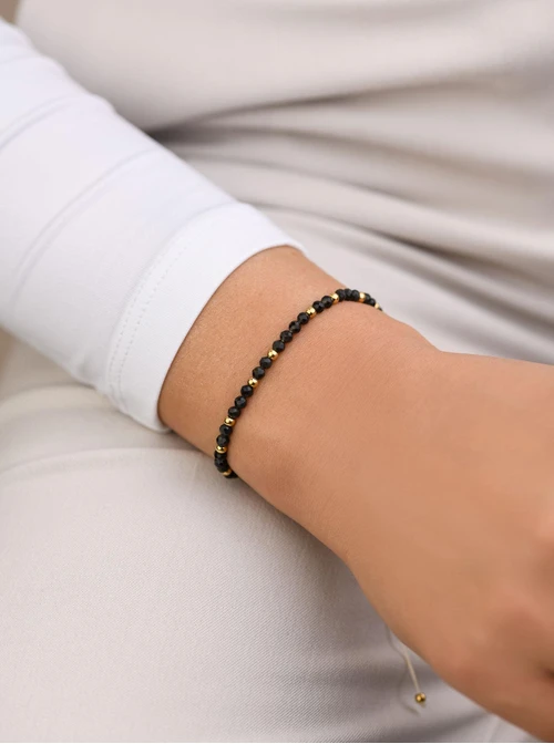 Bransoletka Obsydian, stal pozłacana S108576Z00