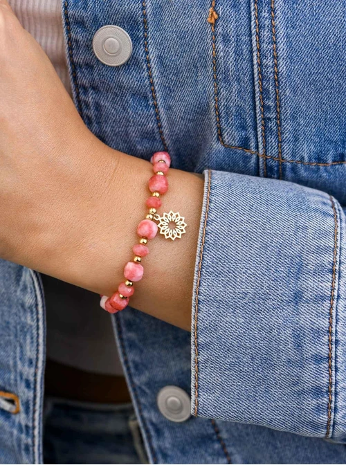 Bransoletka Rozeta Vezzi, Rodochrozyt, stal pozłacana S108977Z00