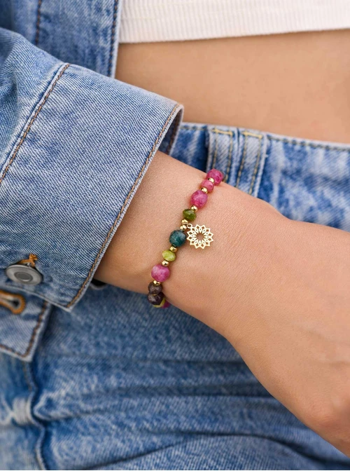 Bransoletka Rozeta Vezzi, Turmalin, stal pozłacana S108990Z00