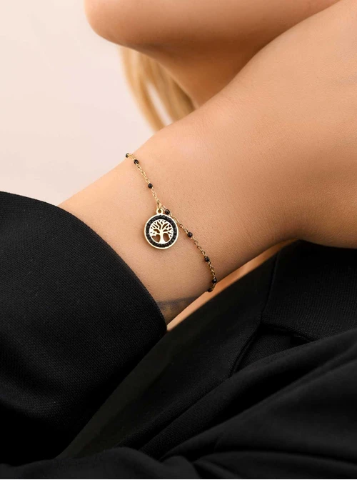 Bransoletka drzewko, stal pozłacana S108425Z01