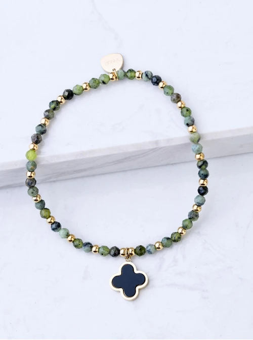 Bransoletka koniczynka, Jaspis, stal pozłacana S108640Z00