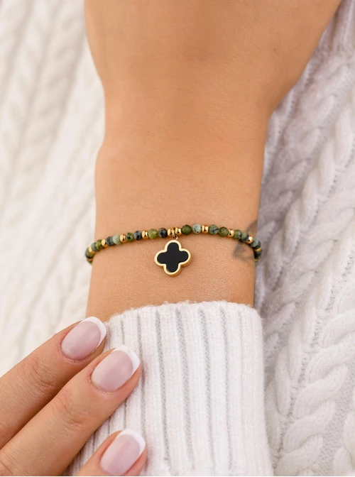 Bransoletka koniczynka, Jaspis, stal pozłacana S108640Z00