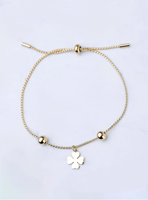 Bransoletka koniczynka, kulki, stal pozłacana S108285Z00