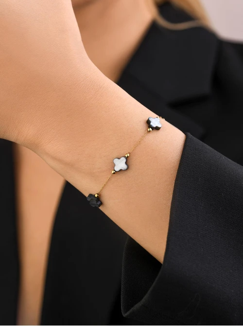 Bransoletka koniczynki, stal pozłacana S108402Z01