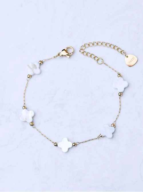 Bransoletka koniczynki, stal pozłacana S108403Z02