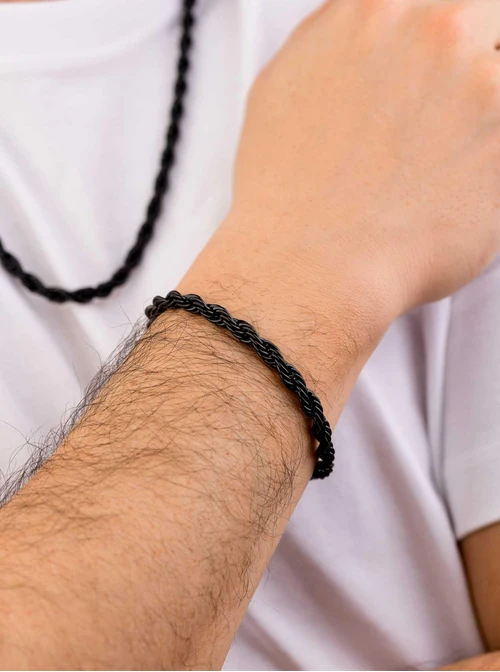 Bransoletka męska, Corda, czarny, stal S107973S01