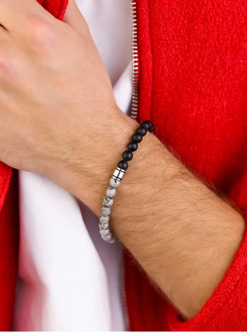 Bransoletka męska, Jaspis, Onyks, stal S109209S00