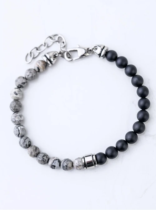 Bransoletka męska, Jaspis, Onyks, stal S109209S00