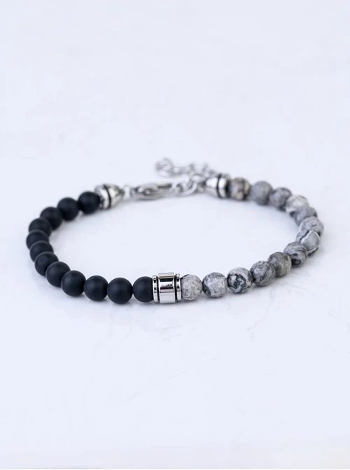 Bransoletka męska, Jaspis, Onyks, stal S109209S00