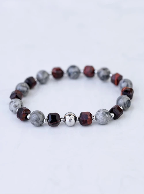 Bransoletka męska, Jaspis, Tygrysie Oko, stal S109245S00