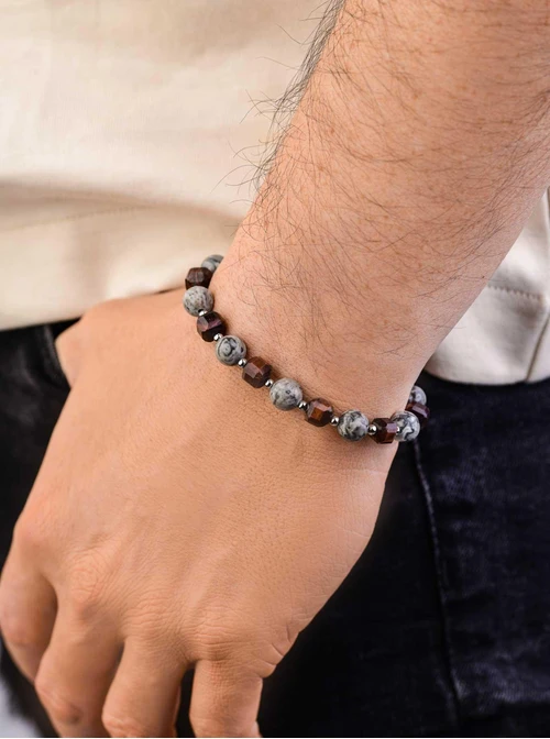 Bransoletka męska, Jaspis, Tygrysie Oko, stal S109245S00