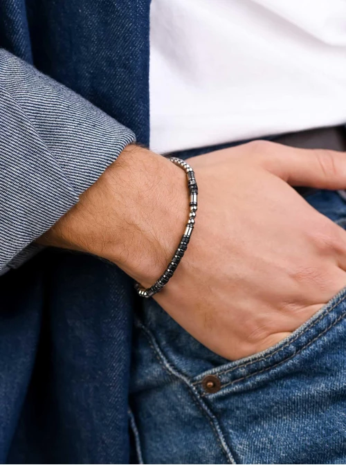 Bransoletka męska, Jaspis Zebra, stal S109201S00