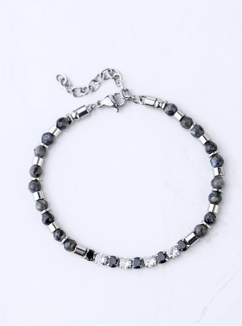 Bransoletka męska, Kwarc z Turmalinem, stal S109195S00