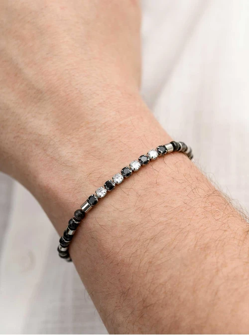 Bransoletka męska, Kwarc z Turmalinem, stal S109195S00