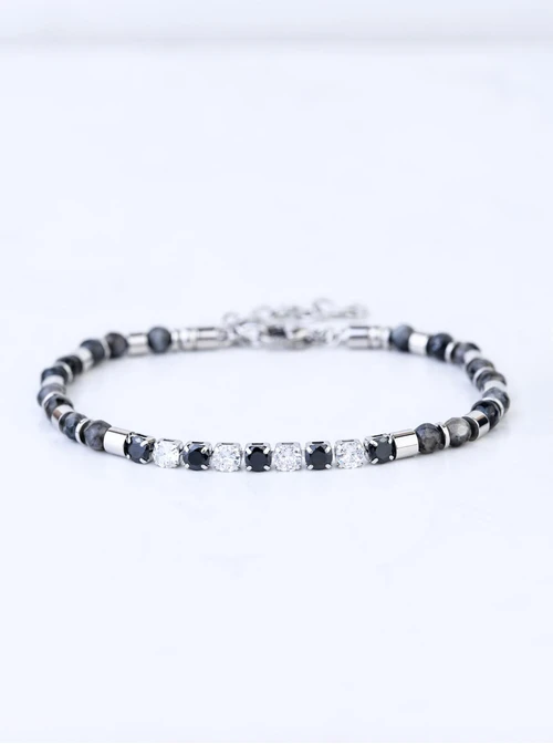 Bransoletka męska, Kwarc z Turmalinem, stal S109195S00