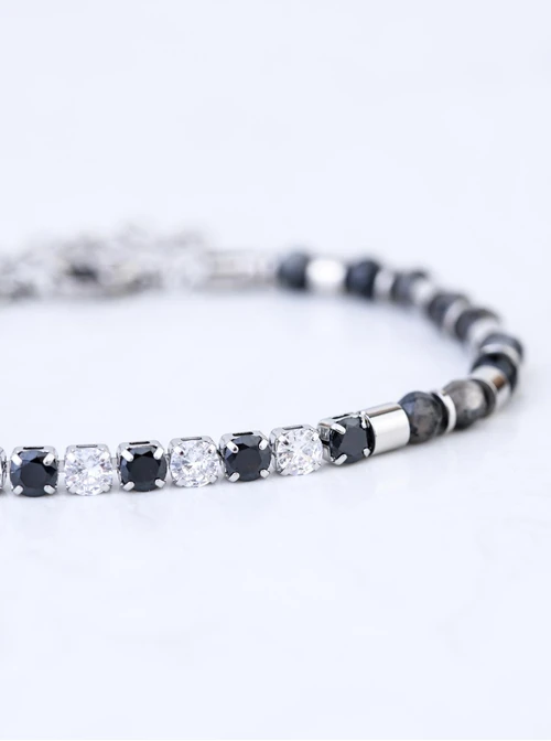 Bransoletka męska, Kwarc z Turmalinem, stal S109195S00