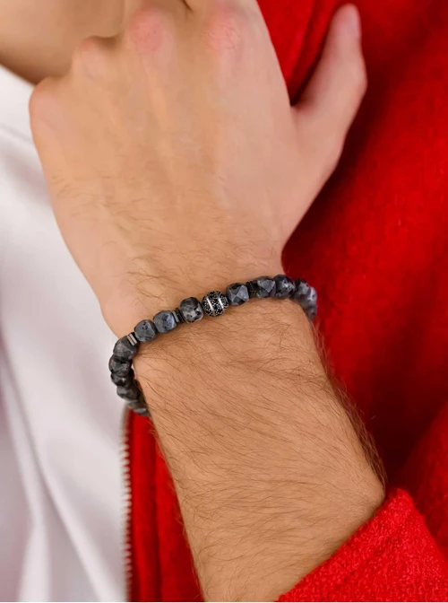 Bransoletka męska, Kwarc z Turmalinem, stal S109237S00