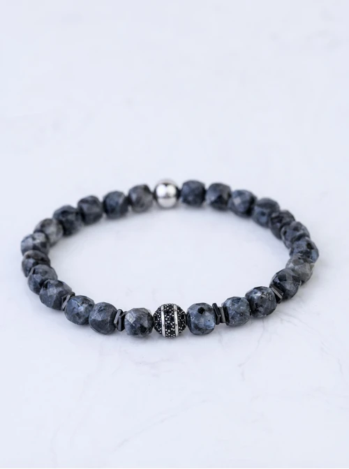 Bransoletka męska, Kwarc z Turmalinem, stal S109237S00