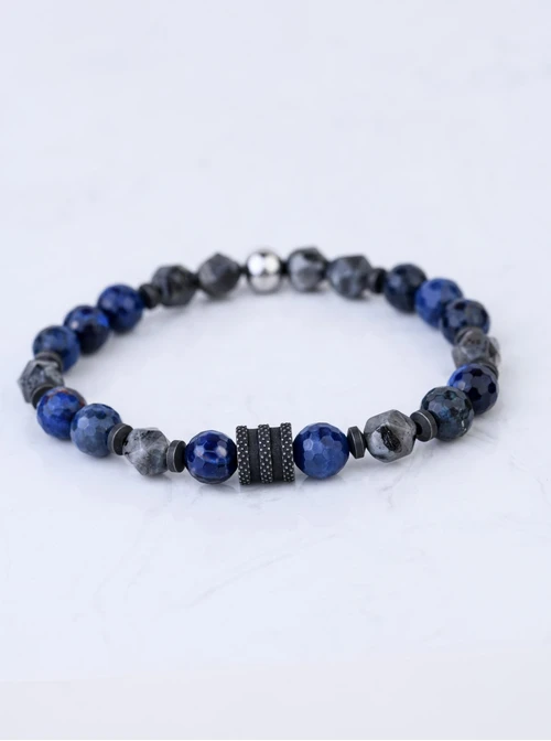 Bransoletka męska, Lapis Lazuli, Kwarc, stal S109244S00
