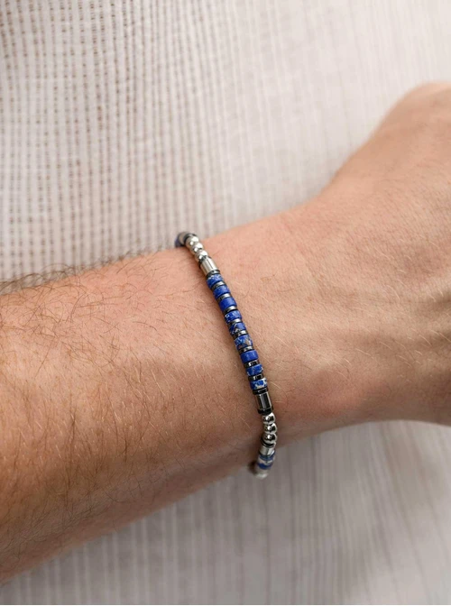 Bransoletka męska Lapis Lazuli, stal S109202S00