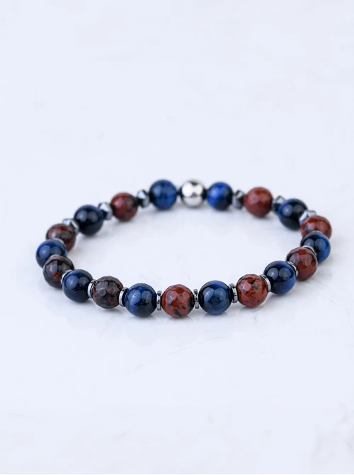 Bransoletka męska, Niebieskie Tygrysie Oko, Jaspis, stal S109231S00