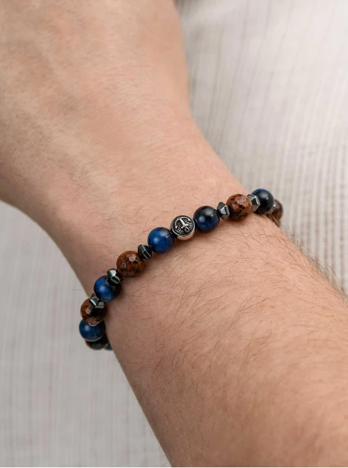 Bransoletka męska, Niebieskie Tygrysie Oko, Jaspis, stal S109231S00