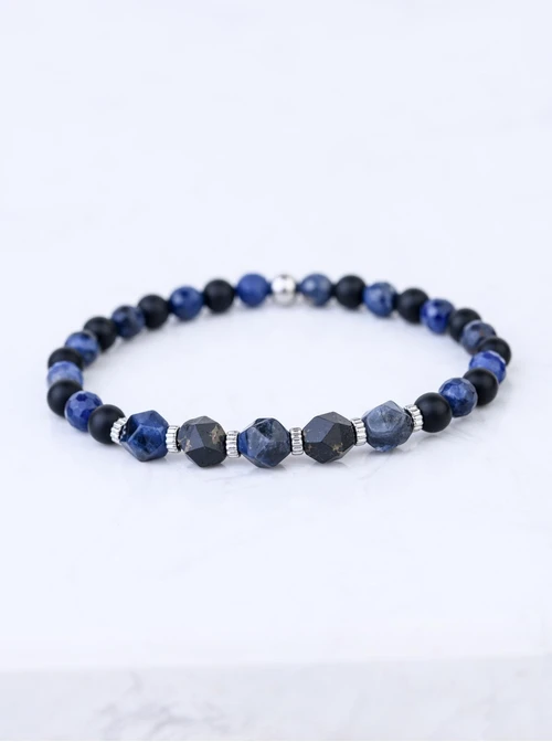 Bransoletka męska, Obsydian, Lapis Lazuli, stal S109256S00