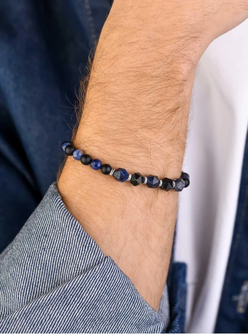 Bransoletka męska, Obsydian, Lapis Lazuli, stal S109256S00