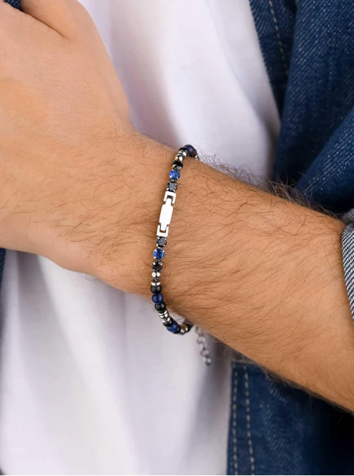 Bransoletka męska, Obsydian, stal S109197S00