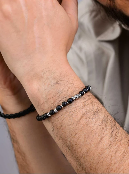 Bransoletka męska, Obsydian, stal S109218S00