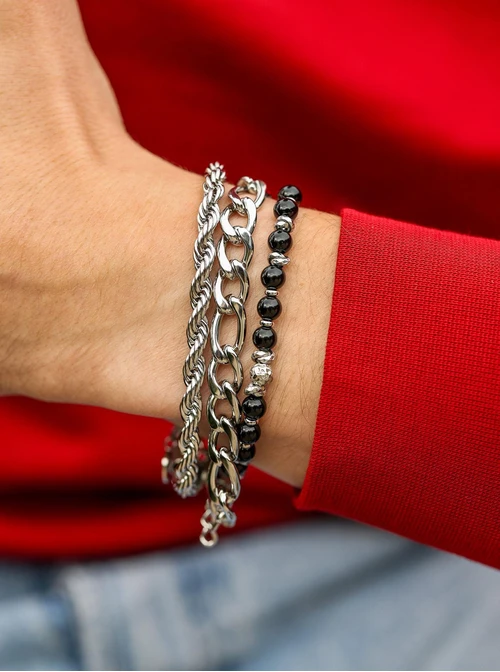 Bransoletka męska, Obsydian, stal S109218S00