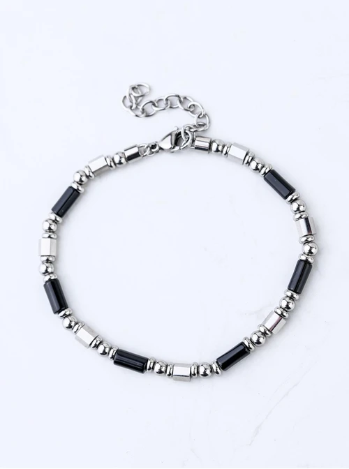 Bransoletka męska, Obsydian, stal S109219S00