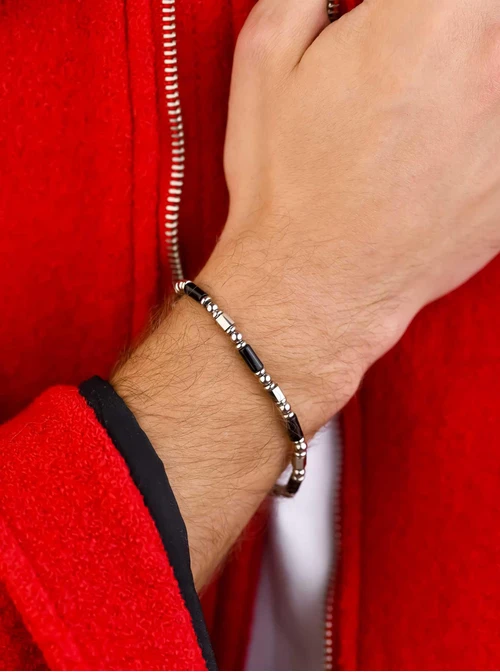 Bransoletka męska, Obsydian, stal S109219S00