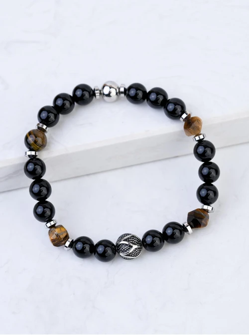 Bransoletka męska, Obsydian, stal S109229S00