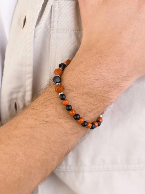 Bransoletka męska, Onyks, Jaspis, stal S109255S00