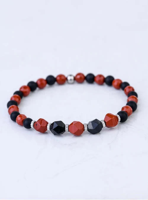 Bransoletka męska, Onyks, Jaspis, stal S109255S00