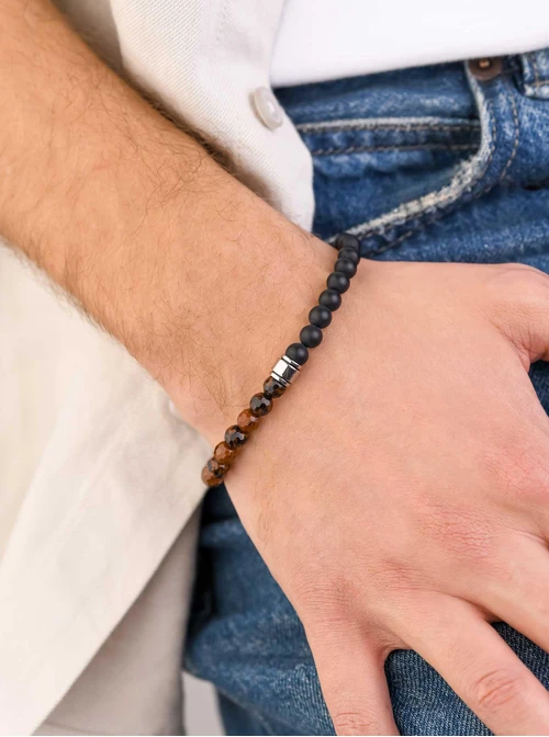 Bransoletka męska, Onyks Matowy, Obsydian, stal S109210S00