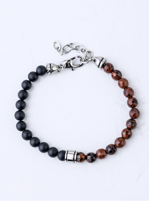 Bransoletka męska, Onyks Matowy, Obsydian, stal S109210S00