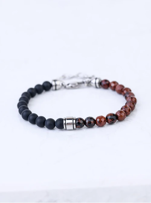 Bransoletka męska, Onyks Matowy, Obsydian, stal S109210S00