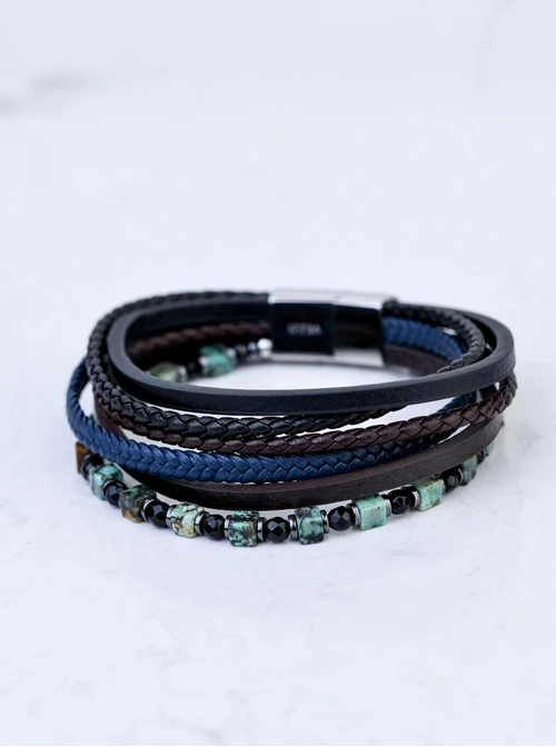 Bransoletka męska, Turkus Afrykański, stal S109277S13