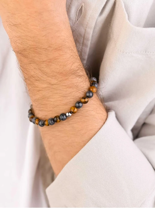 Bransoletka męska, Tygrysie Oko, Kwarc, stal S109222S00