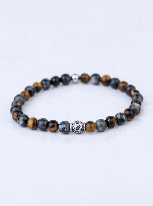 Bransoletka męska, Tygrysie Oko, Kwarc, stal S109222S00