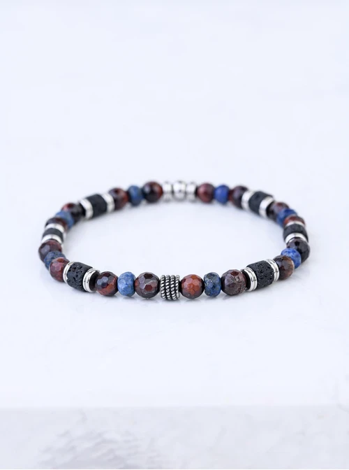 Bransoletka męska, Tygrysie Oko, Sodalit, stal S109253S00